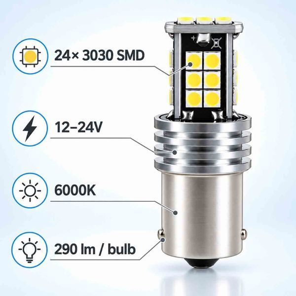 LED-лампы заднего хада P21W BA15S с обманкой 12&ndash;24 В 6000 К, 2 шт. фото