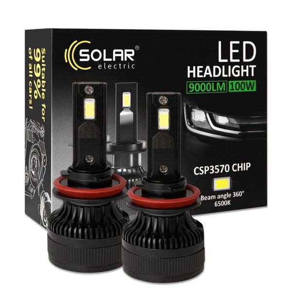 Авто LED лампы H11 (H8 H16) Solar 12/24V 100W 9000Lm 6500K CSP3570 (2 шт) фото
