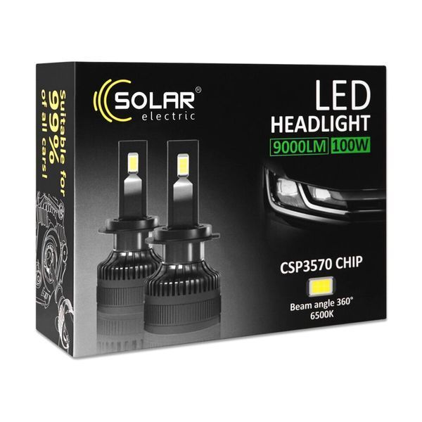 Авто LED лампы H11 (H8 H16) Solar 12/24V 100W 9000Lm 6500K CSP3570 (2 шт) фото