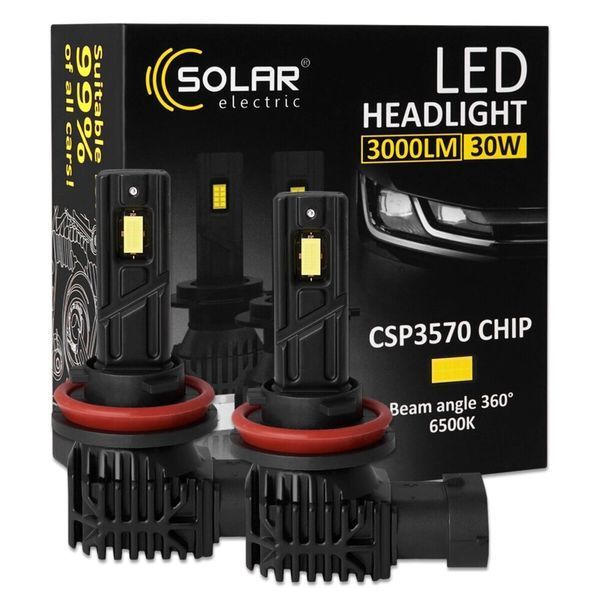 Автомобільні LED лампи H11 (H8 H16) Solar 12/24V 30W 3000Lm 6500K CSP3570 (2 шт) фото