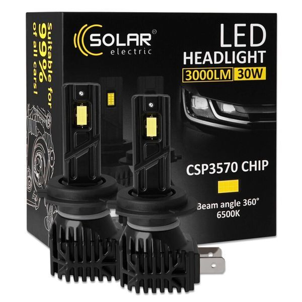 Автолампи світлодіодні H7 Solar, 30W, 12/24V, 3000Lm, 6500K, CSP3570 (2 шт) фото