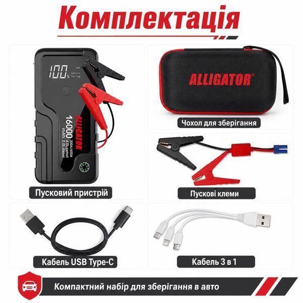 Бустер Alligator JS841 Jump Starter 300A/600A 16000mAh с функцией Power Bank фото