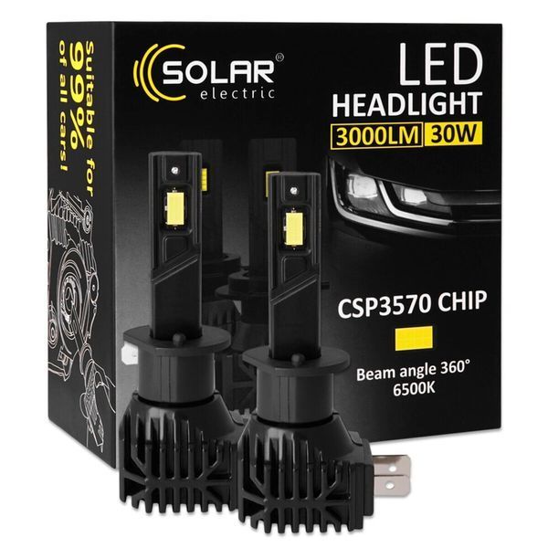 Автолампа світлодіодна H1 Solar, 30W, 12/24V, 3000Lm, 6500K, CSP3570 (2 шт) фото