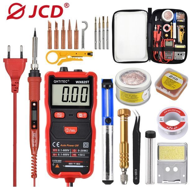 Паяльный набор JCD908S-625T (паяльник 80Вт с LCD и терморегуляцией + мультиметр) фото