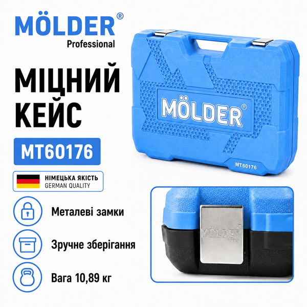 Професійний набір інструментів M&Ouml;LDER 176 одиниць (1/2", 1/4", 3/8", Cr-V, 72 зубці) фото