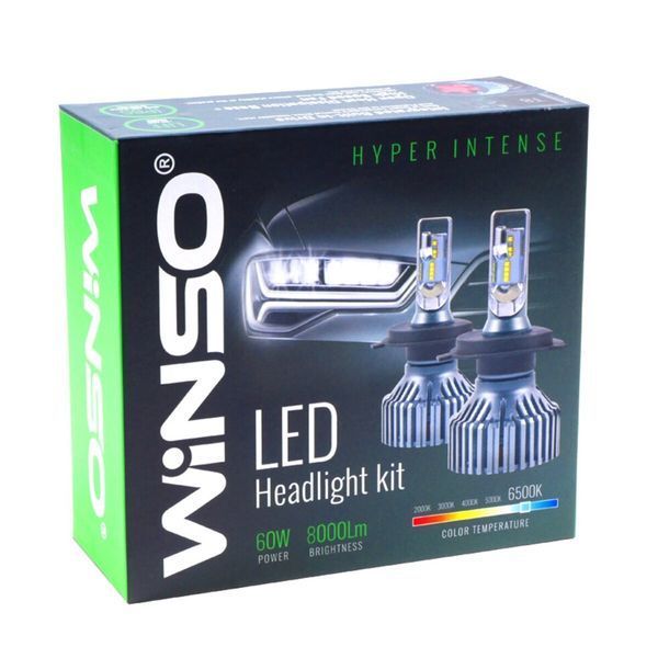 Автолампы светодиодные H7 Winso, 60W, 12/24V, 8000Lm, 6500K, ZES Chip (2 шт) фото