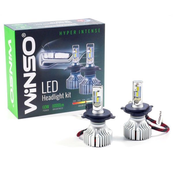 Автолампы светодиодные Winso H4, 60W, 12/24V, 8000Lm, 6500K, ZES Chip (2 шт) фото