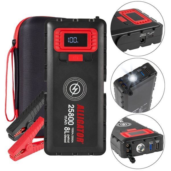 Бустер для авто Alligator 25800 mAh 1500A/2500A, пусковое устройство с беспроводной зарядкой фото