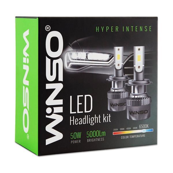 LED лампы H4 Winso Hyper Intense 12/24V 50Вт 5000Лм 6500K CSP3570 (2 шт., активное охлаждение) фото