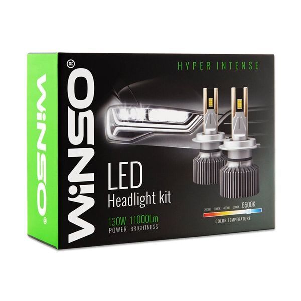 LED лампи H4 Winso Hyper Intense 12/24V 130Вт 11000Лм 6500K CSP3570 (2 шт., активне охолодження) фото