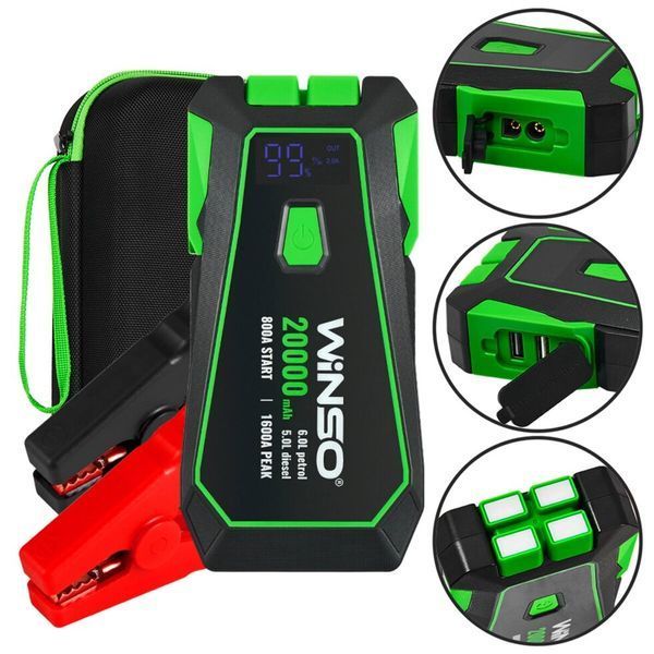 Бустер для авто Winso 20000 mAh 800A/1600A, пусковий пристрій зі Smart-клемами фото