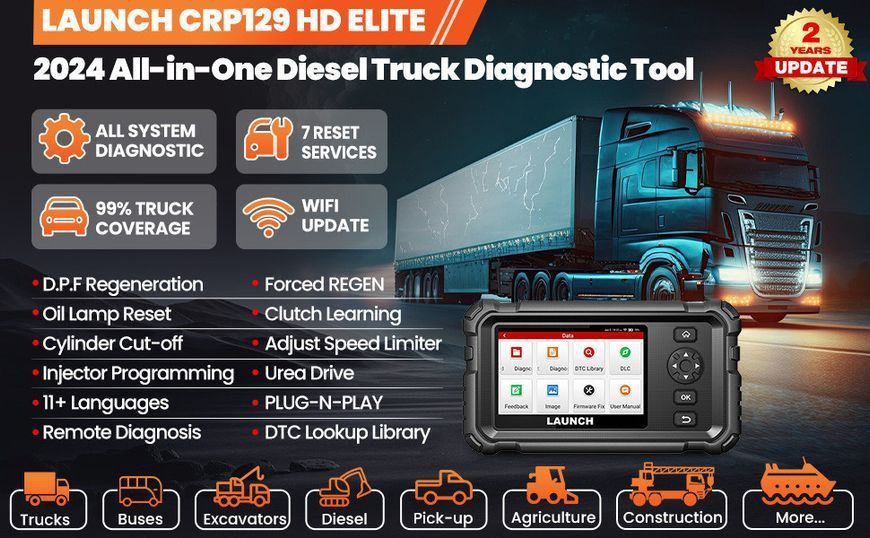 Автосканер Launch CRP-129 HD 12/24V для вантажних авто (OBD2, дизель) фото
