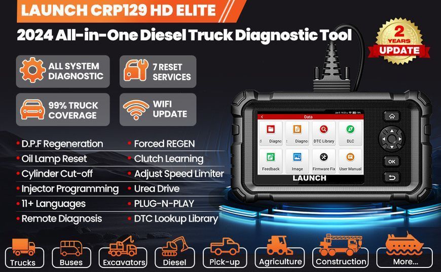 Автосканер Launch CRP-129 HD 12/24V для вантажних авто (OBD2, дизель) фото