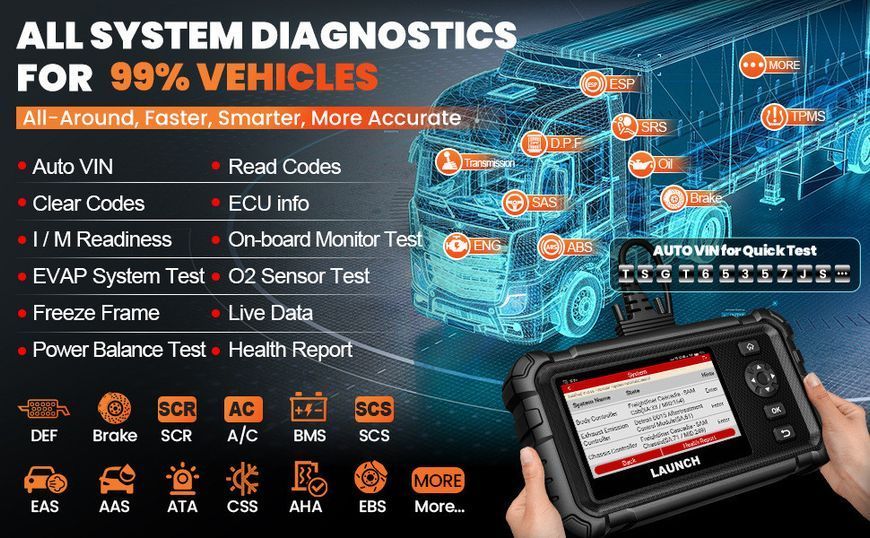 Автосканер Launch CRP-129 HD 12/24V для вантажних авто (OBD2, дизель) фото