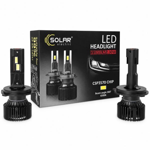 Лампы H4 LED Solar 8704S2 CSP3570 12/24V 130Вт 11000Лм 6500K, 2 шт фото