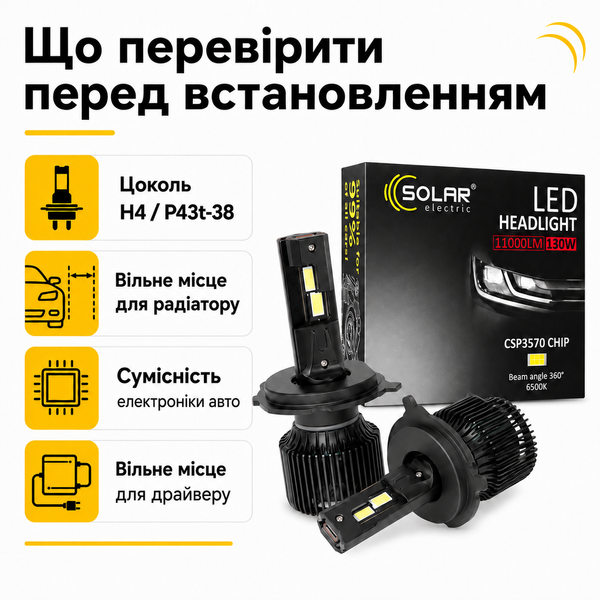 Лампы H4 LED Solar 8704S2 CSP3570 12/24V 130Вт 11000Лм 6500K, 2 шт фото